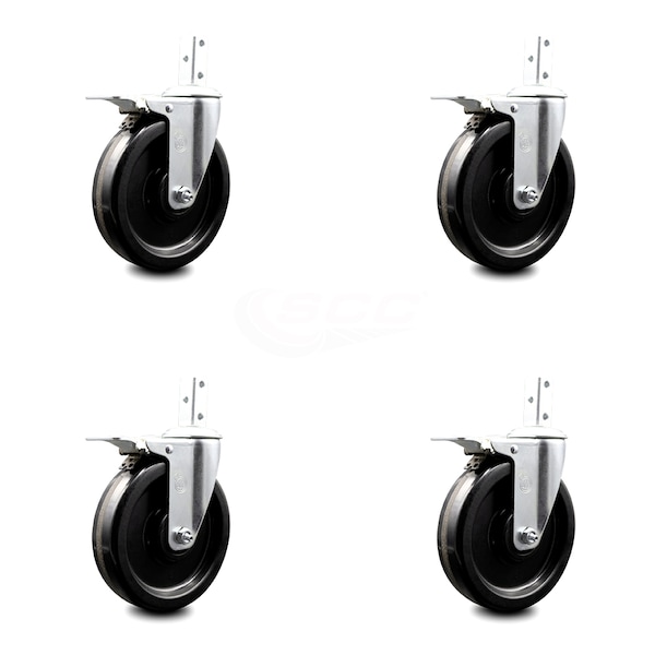 Service Caster 6 Inch Phenolic Wheel Swivel 3/4 Inch Square Stem Caster Set Total Lock Brake SCC-SQTTL20S615-PHS-34-4 - main